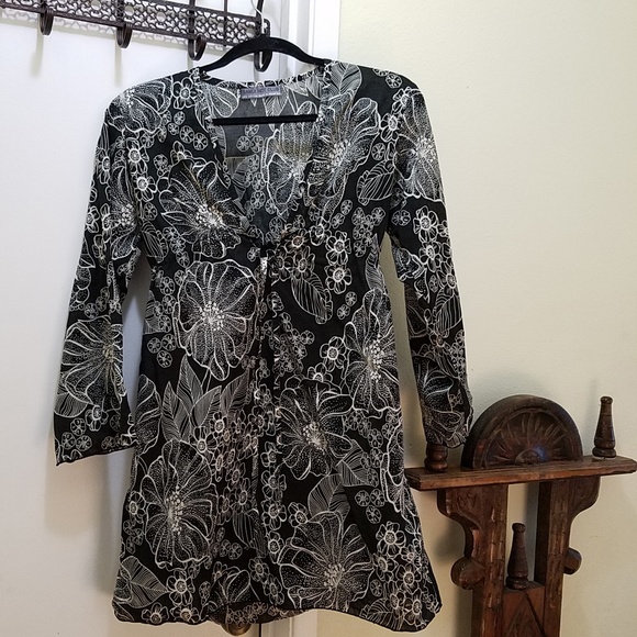 Boho Chic Black Cotton Tunic/Short dress size M - Picture 2 of 5